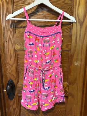 Mini Boden Girls Plum Blossom Pink Holiday Cats Romper - NWT - size 9-10Y